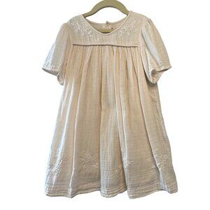 BONPOINT Embroidered Dress Girls 6 Vintage Inspired Pale Pink Cotton Embroidery